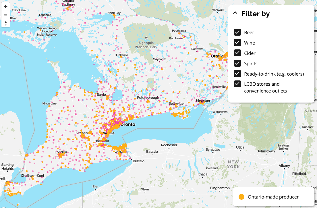 Map of Ontario Alcohol Retailers locations