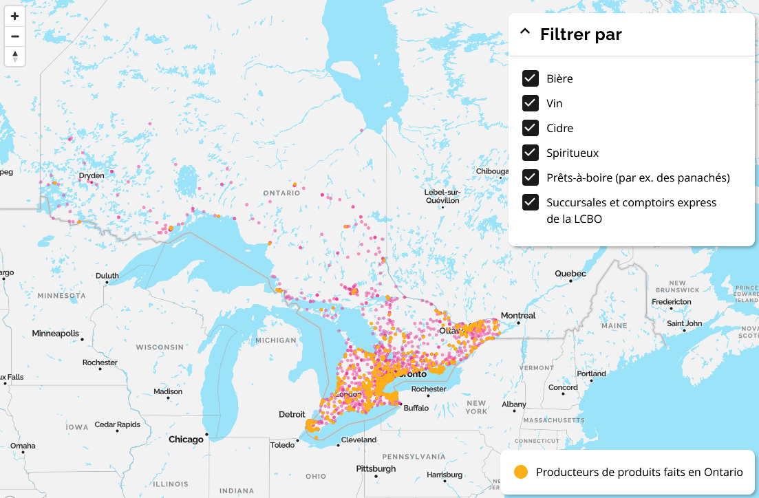 Emplacement sur la carte des détaillants d’alcool de l’Ontario